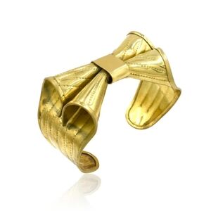 Handmade Oversized Hammered Brass Bow  Cuff Bracelet